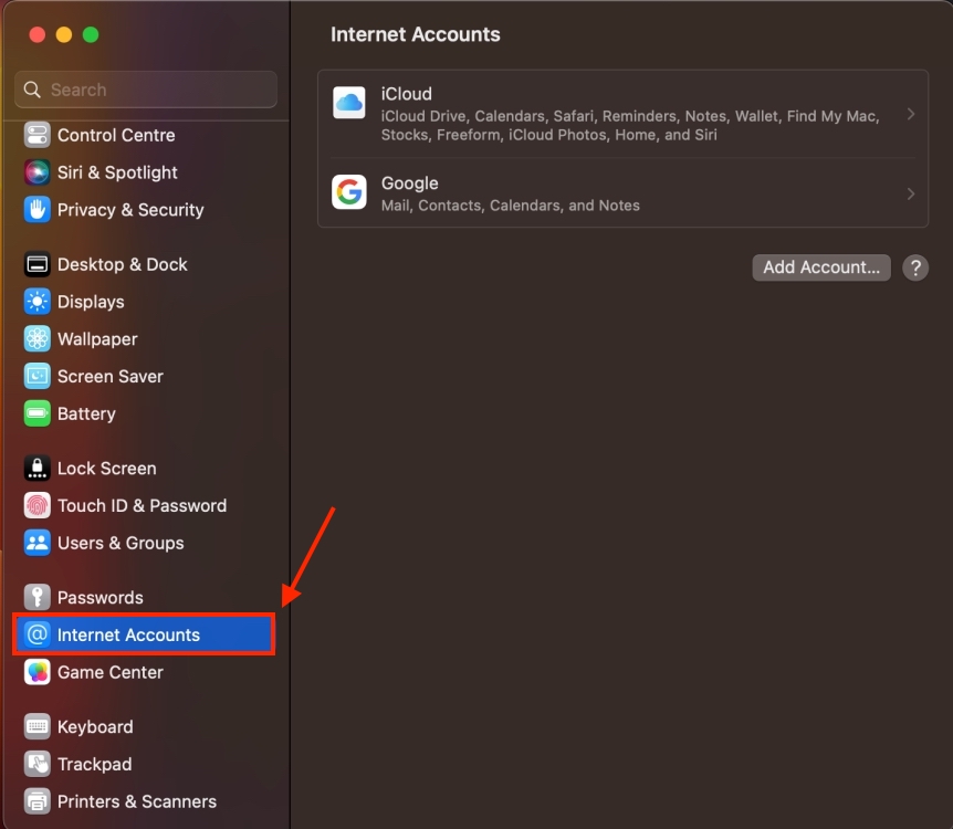Add a third-party account on Mac