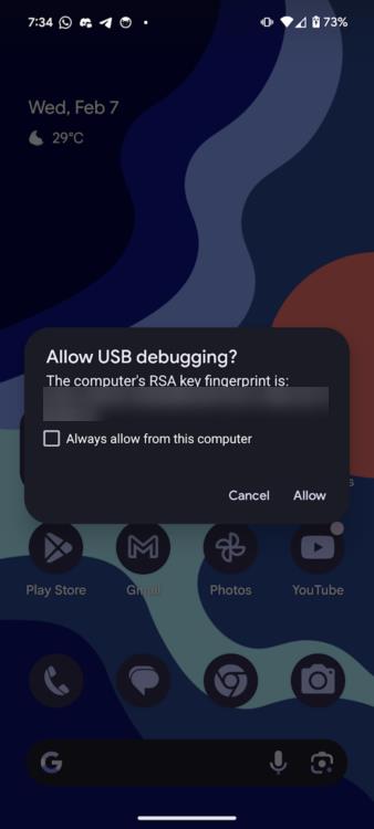 Allow USB debugging