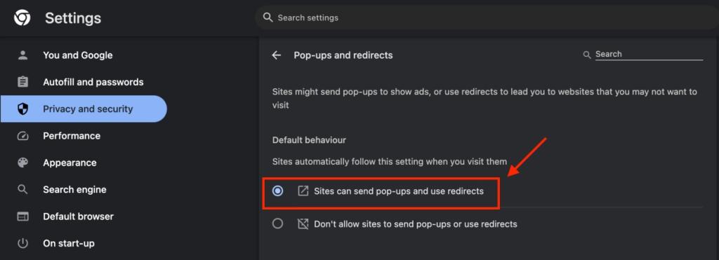 Allow pop-ups in Chrome for all websites