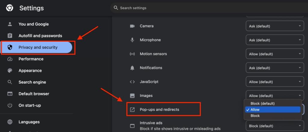Allow pop-ups in Chrome on Mac