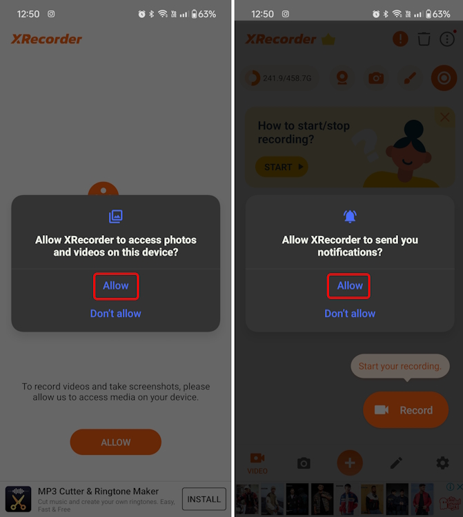 Allowing XRecorder permissions on Android