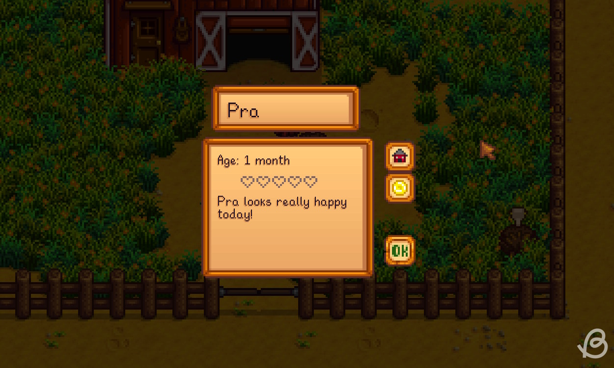 Animal interface in Stardew Valley