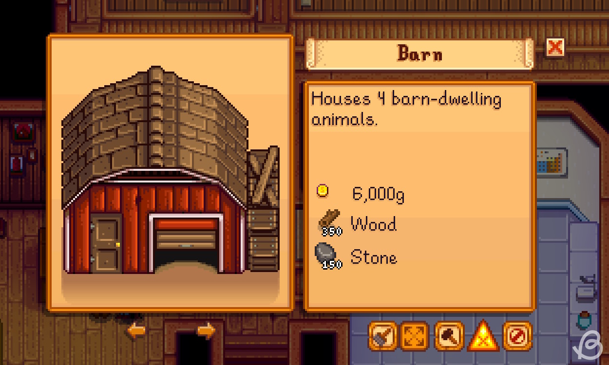 Interface when you're buying a barn in Stardew Valley from Robin