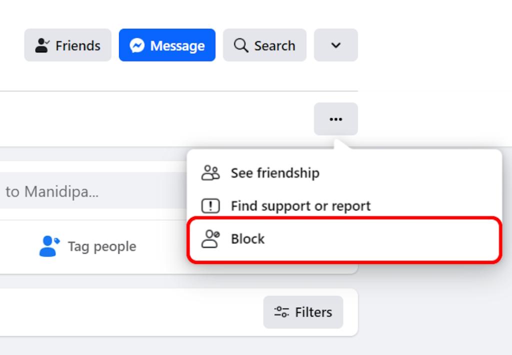 Block option on someone's Facebook profile in the web version