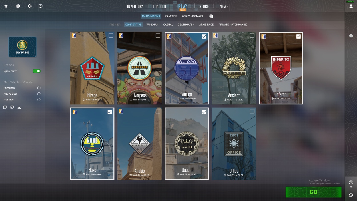 CS2 competitive mode allows player to pick any specific map and only play those maps