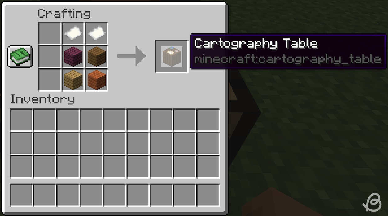 Completed crafting recipe for a cartography table in Minecraft