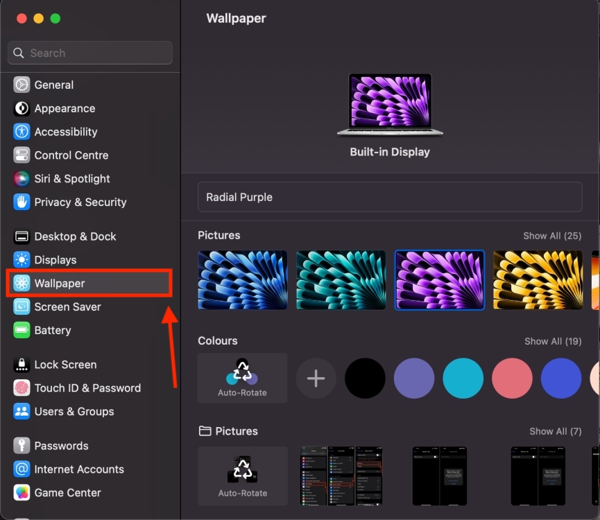 Change MacBook Wallpaper via System Settings