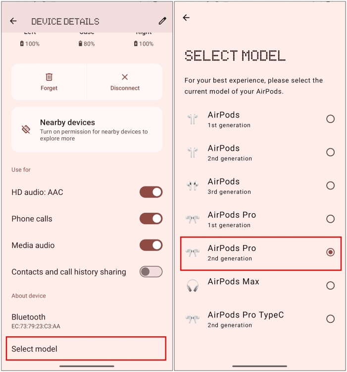 Choose AirPods Model Type