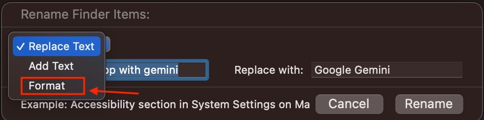 Choose Format in Rename Finder Items
