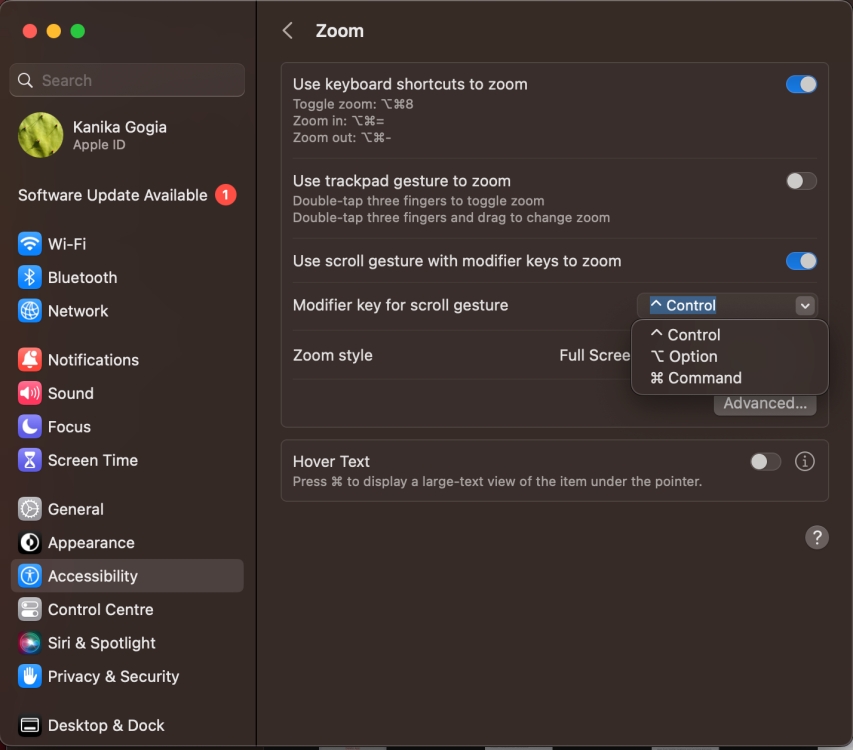 Choose a modifier key to zoom 