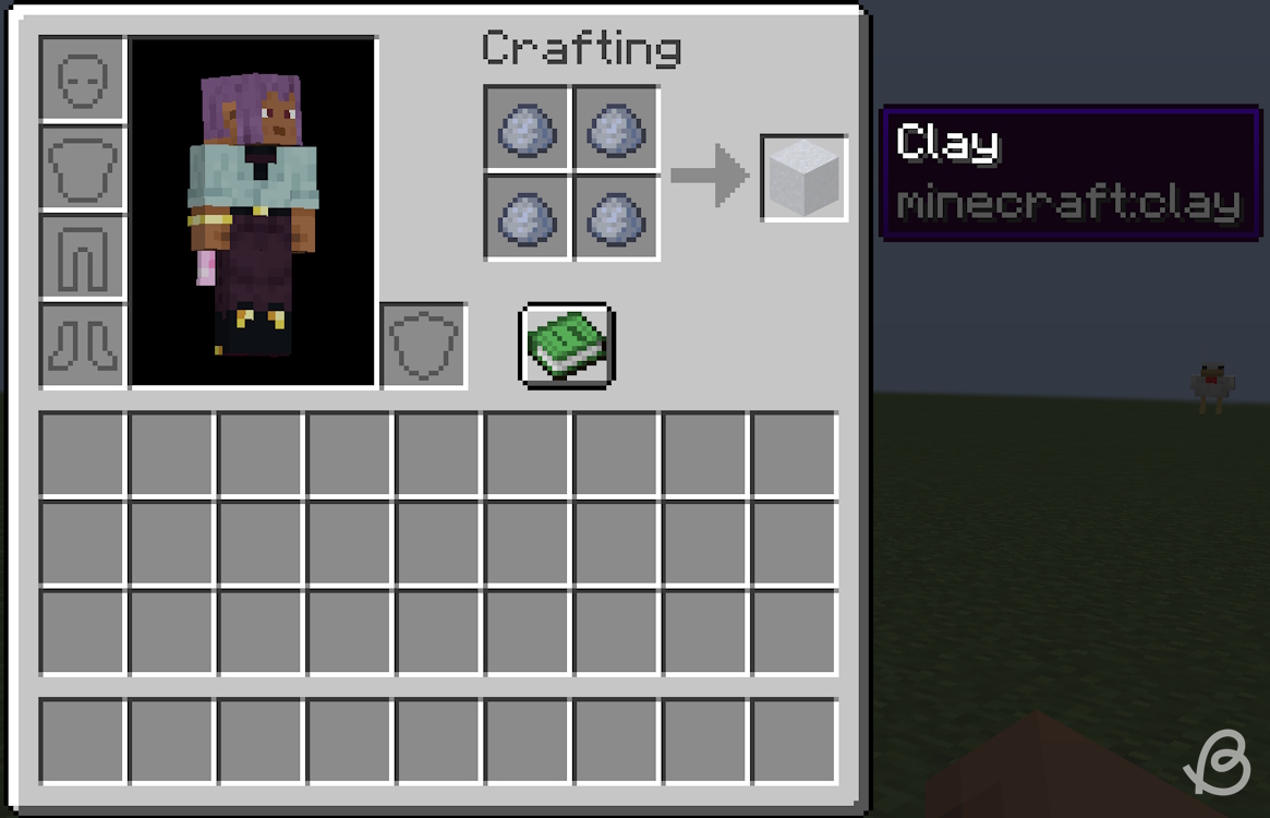 Crafting recipe for clay blocks in Minecraft.