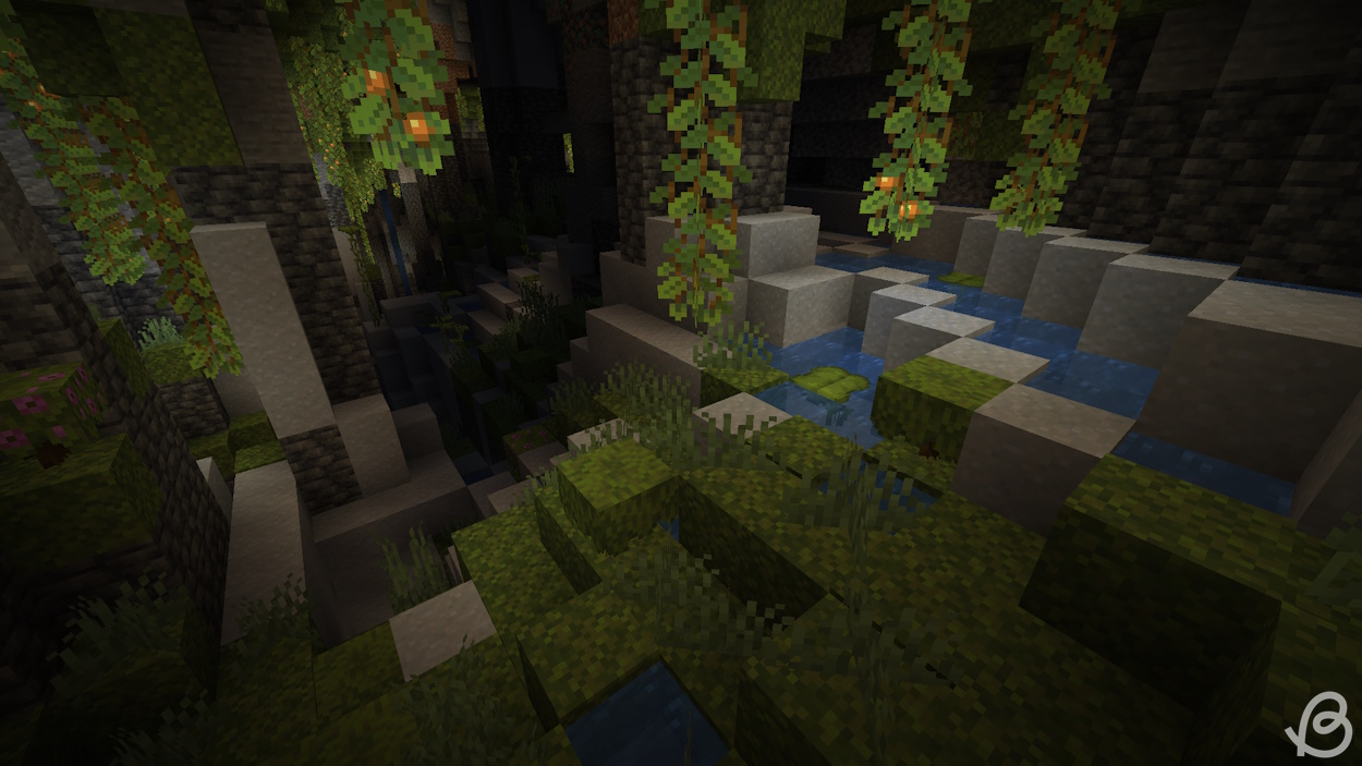 Naturally generated clay blocks in a lush cave biome