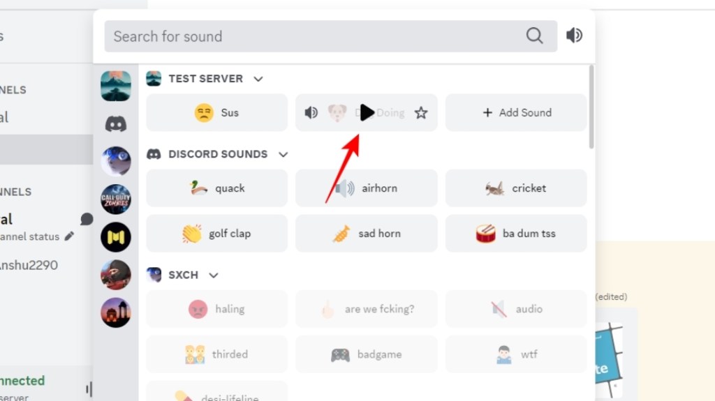 Play sounds in Discord soundboard