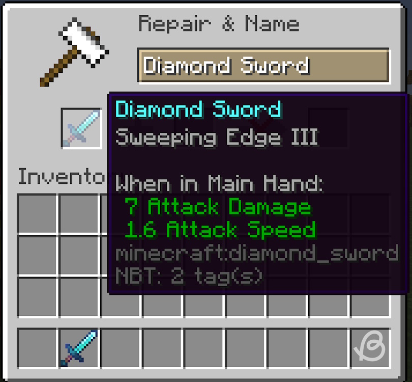 Sweeping edge III sword in the first slot in the anvil