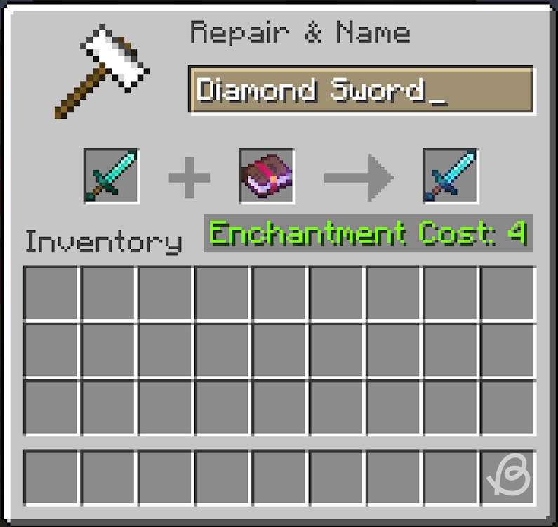 Combining an enchanted book with a sword with no enchantments in the anvil in Minecraft