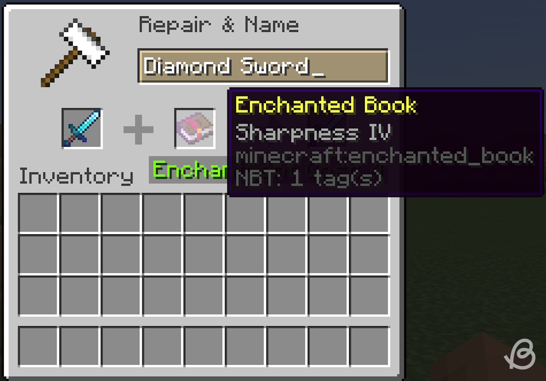 Sharpness IV enchanted book in the second slot in the anvil