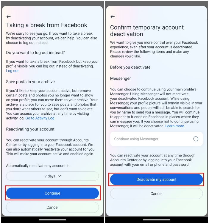 Leave the 'Continue using Messenger' option blank and complete the deactivation process