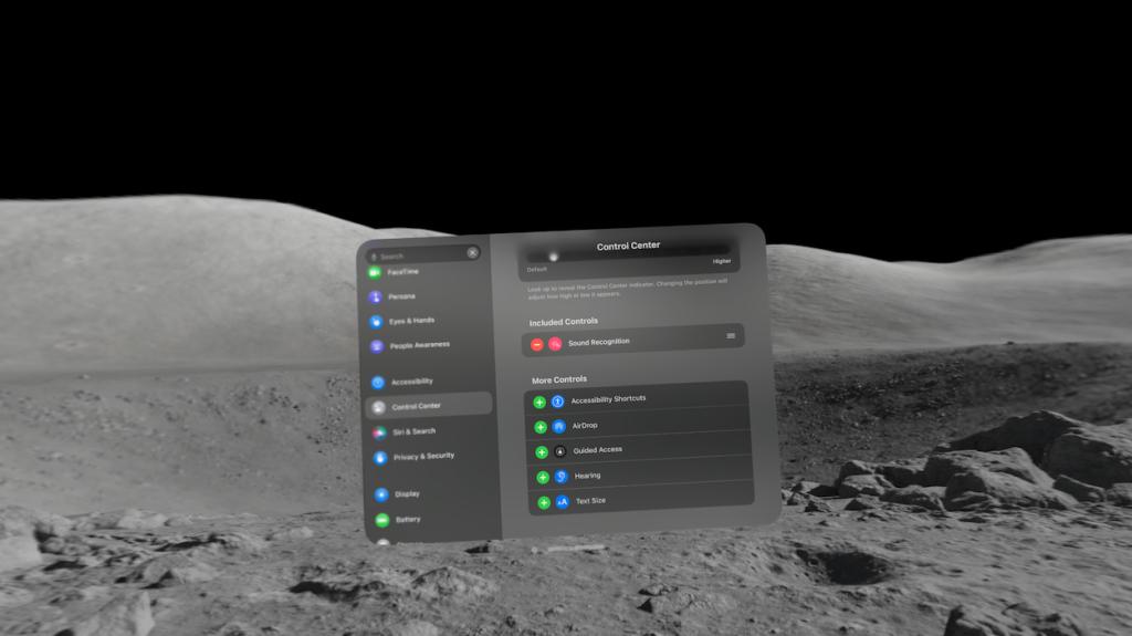 Customize Control Center on Vision Pro
