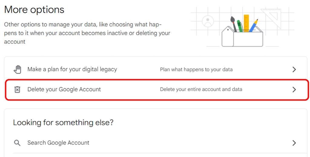 Delete your Google Account option on PC