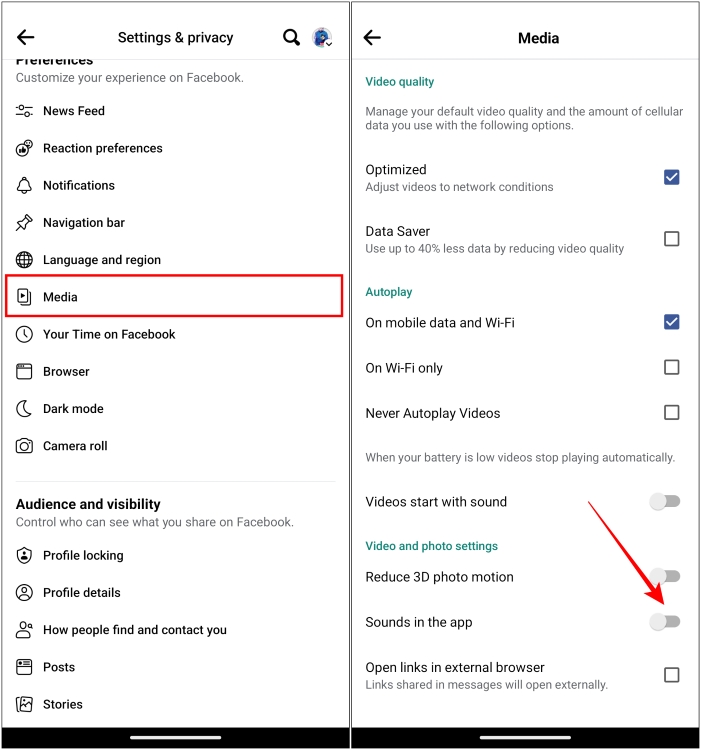 Disable the Sounds in the app option in the Facebook app to turn off scrolling sound