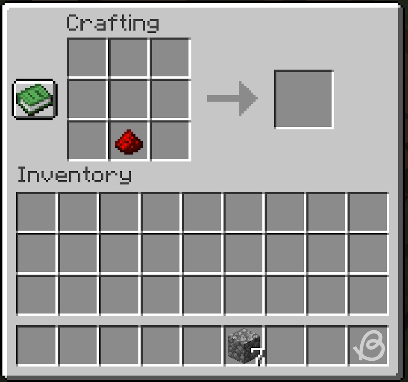 Redstone dust placed in the middle slot of the bottommost row of the crafting table's grid