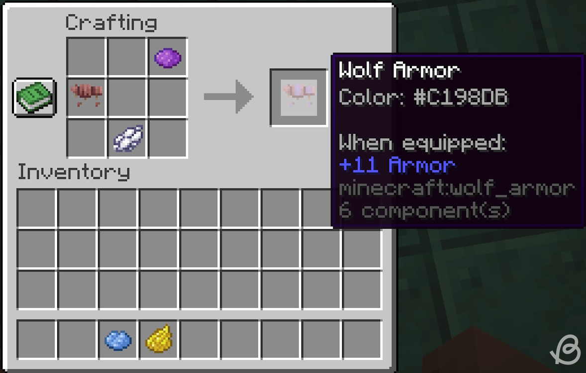 Player adding one more color to the wolf armor in the crafting grid