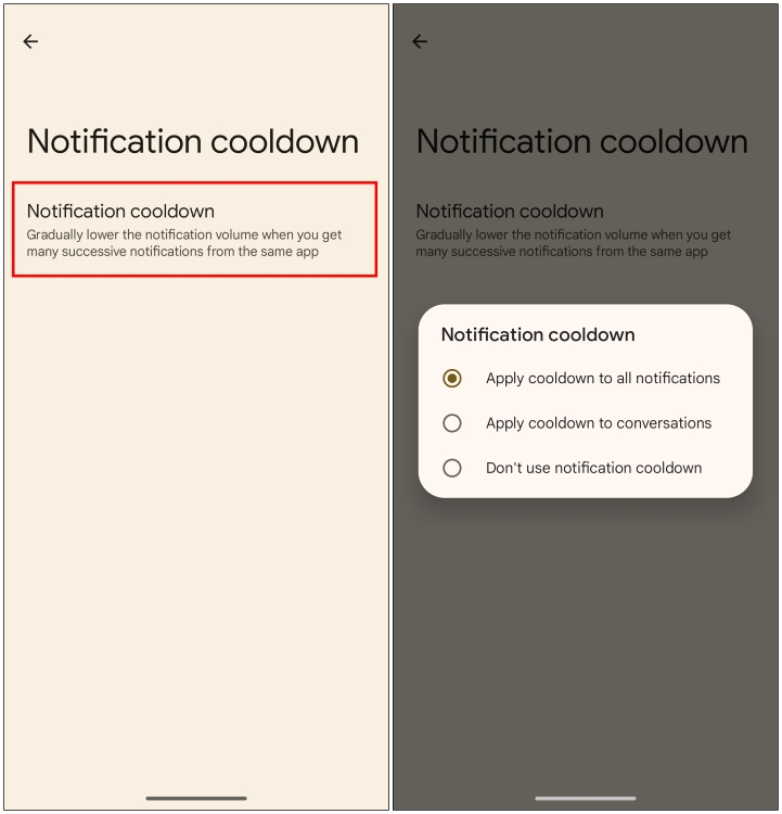 Enable or disable notification cooldown