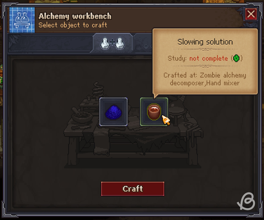 Adding slowing solution to the second slot of the alchemy workbench's interface