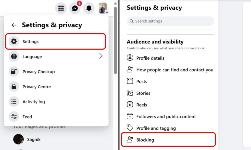 Facebook Blocking section on web version