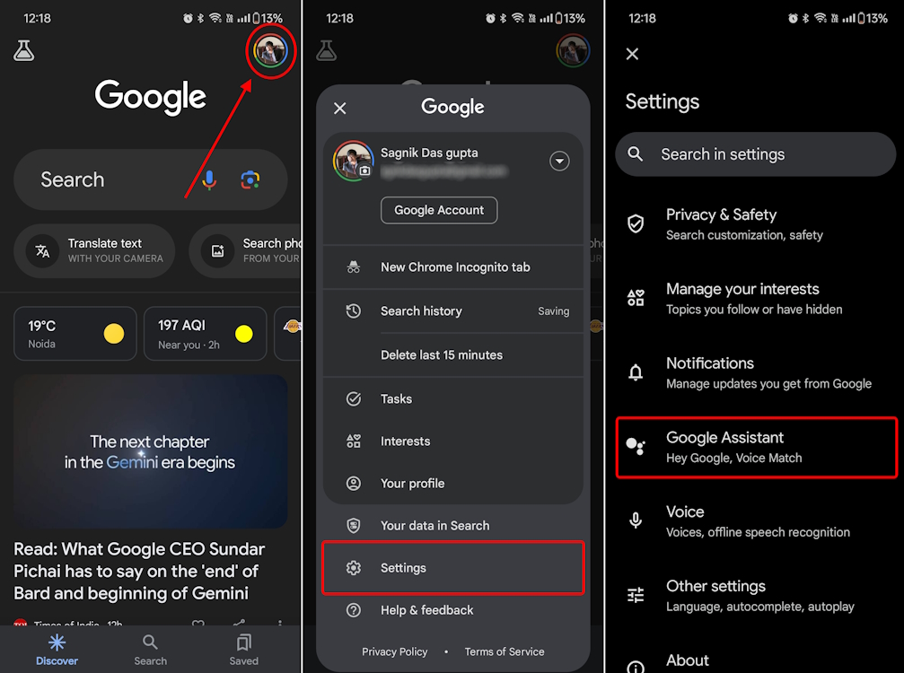 Enter Google app settings on Android