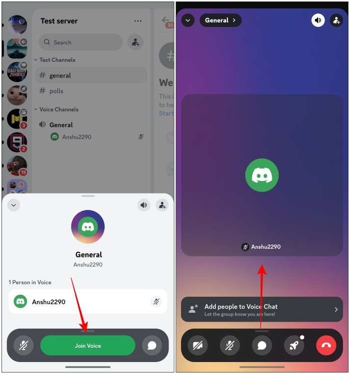 Join a Discord call on the mobile app