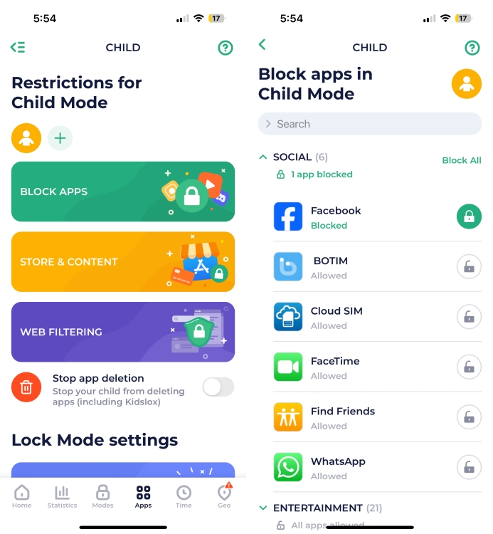 Kidslox iOS parental control app