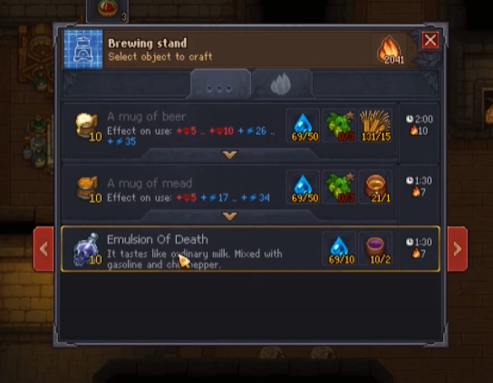 Player making emulsions of death for Lady Beatrice in Graveyard Keeper