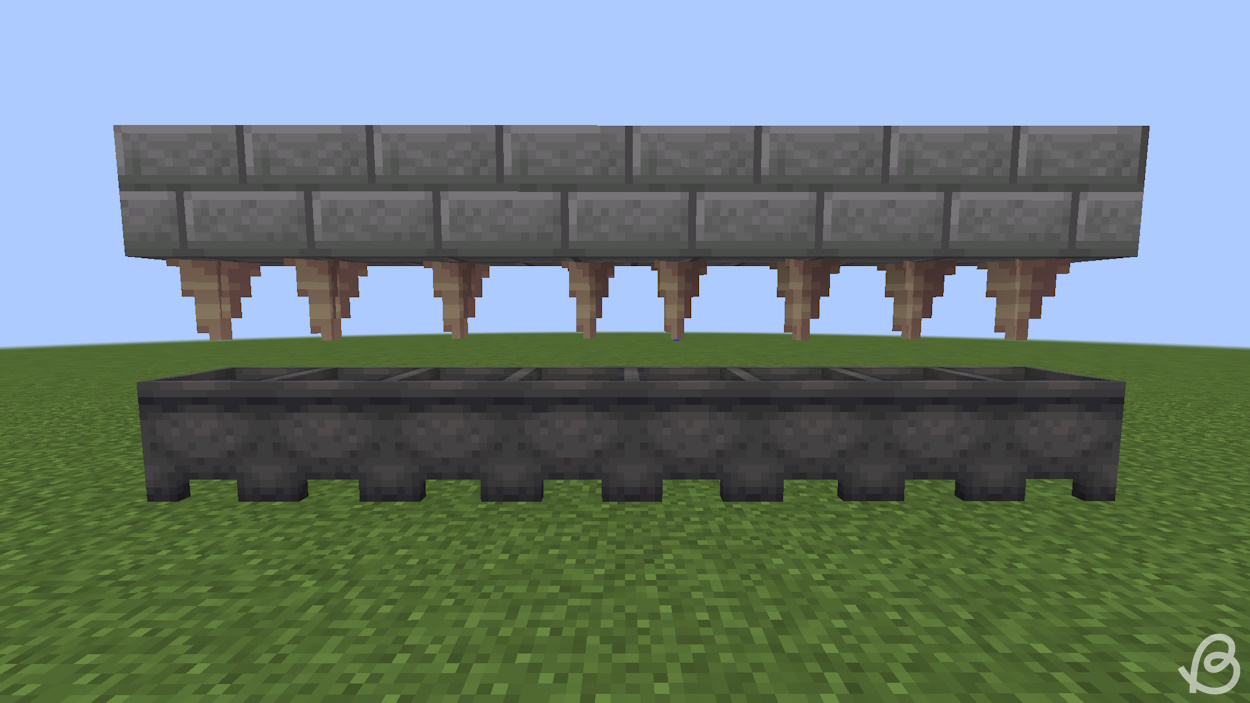 Pointed dripstone attached to the blocks above the cauldrons