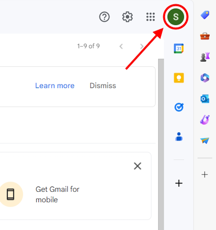 Locating the Google Account Profile icon on PC