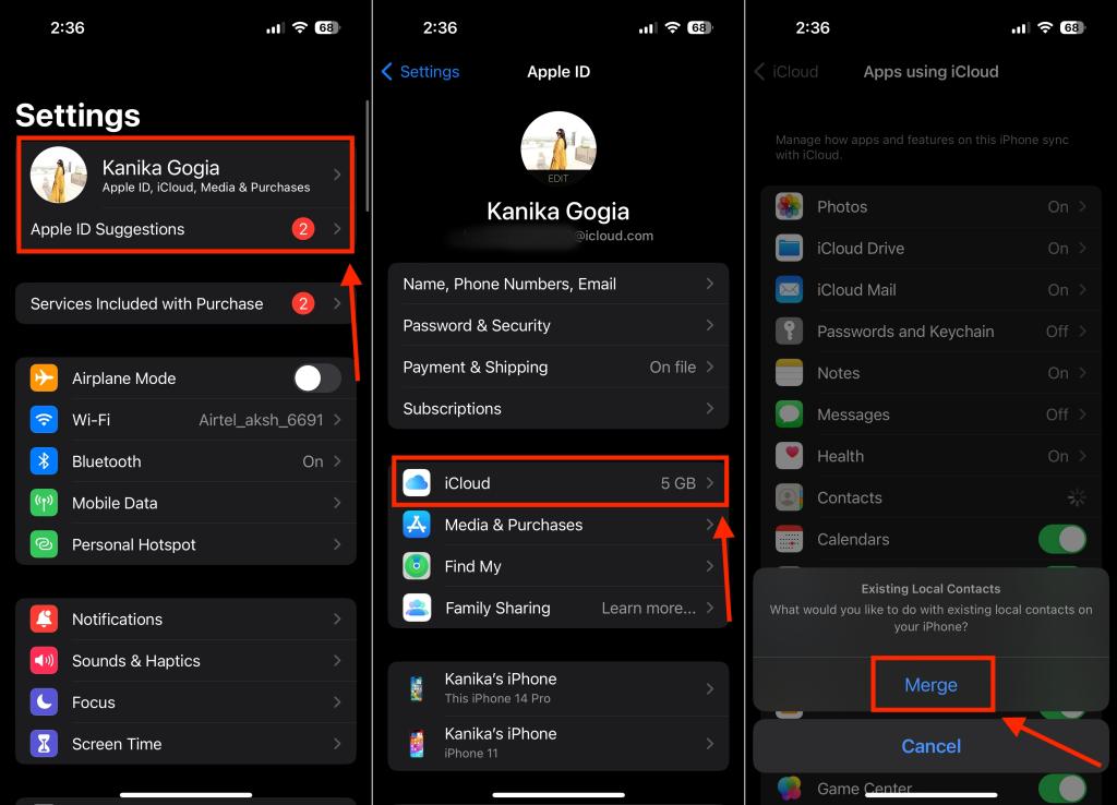Merge contacts on iPhone