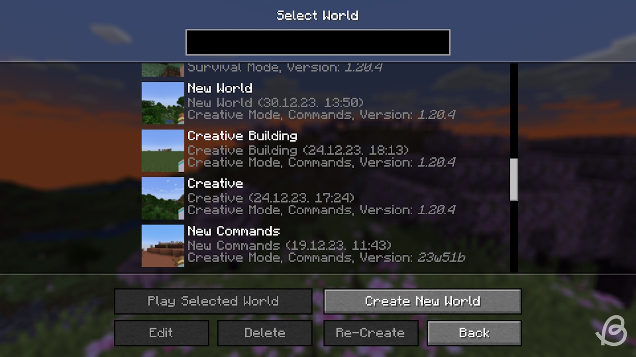Refreshed UI in the world select menu in the Minecraft 24w09a snapshot