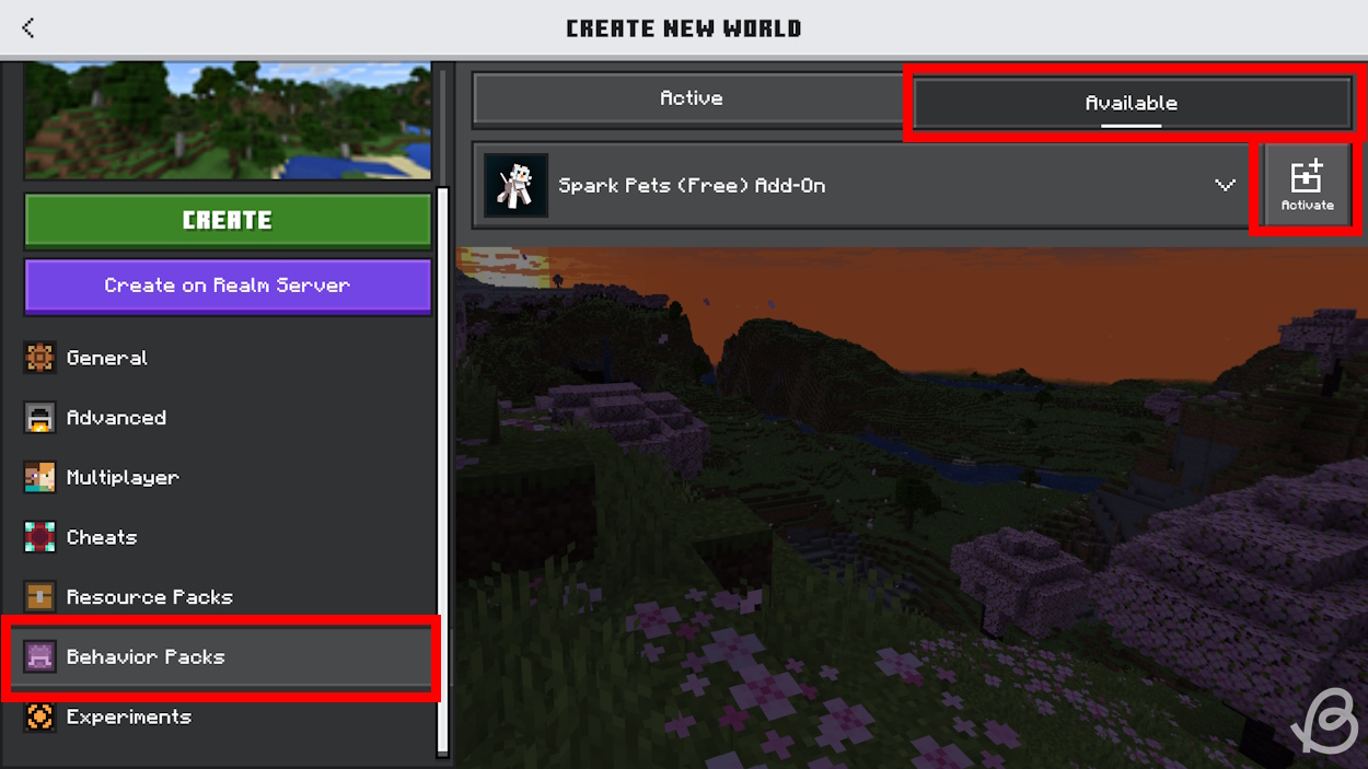 Go to the Behavior Packs on the left, select Available and click Activate to add or install the add-on in Minecraft Bedrock edition