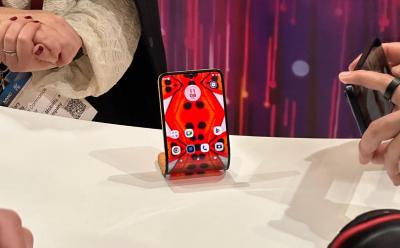 Motorola wrist phone concept on table at MWC 2024