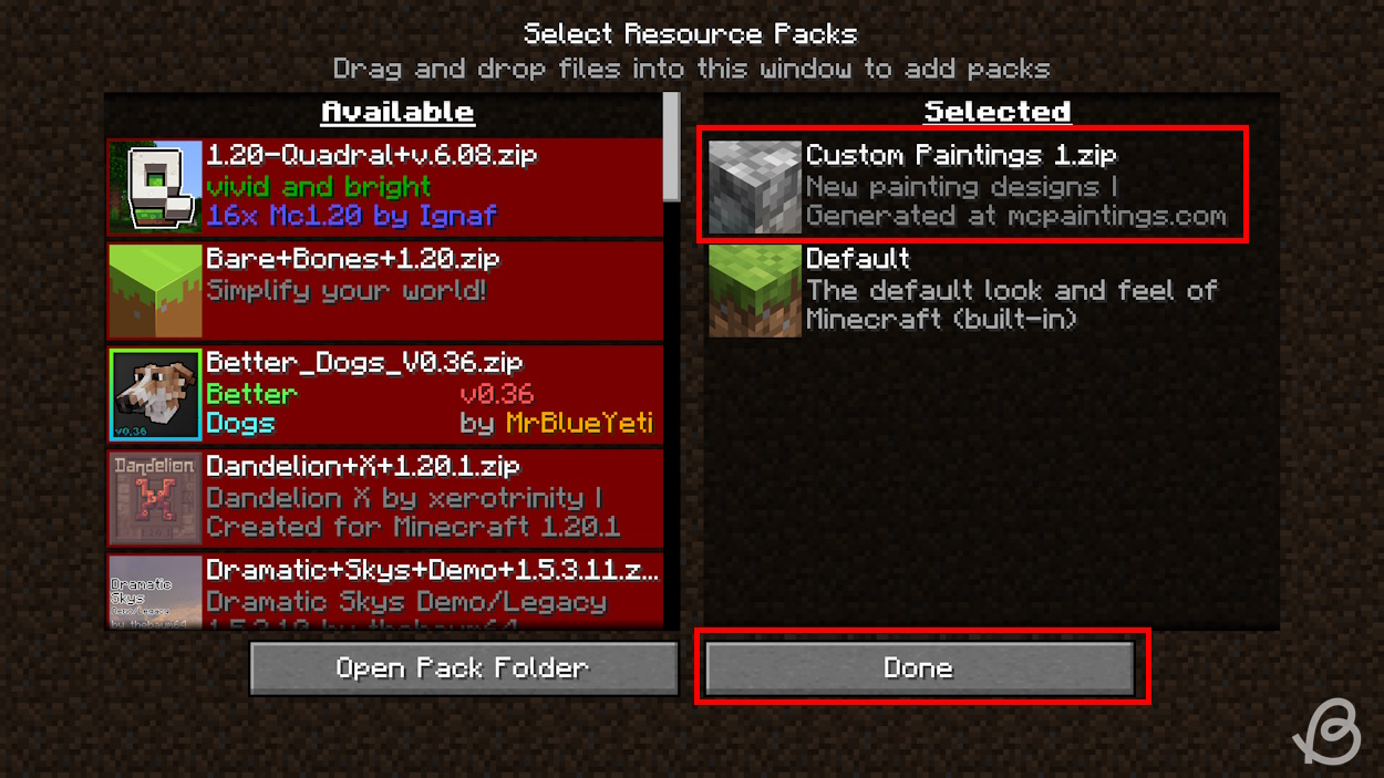 Enable your custom paintings resource pack