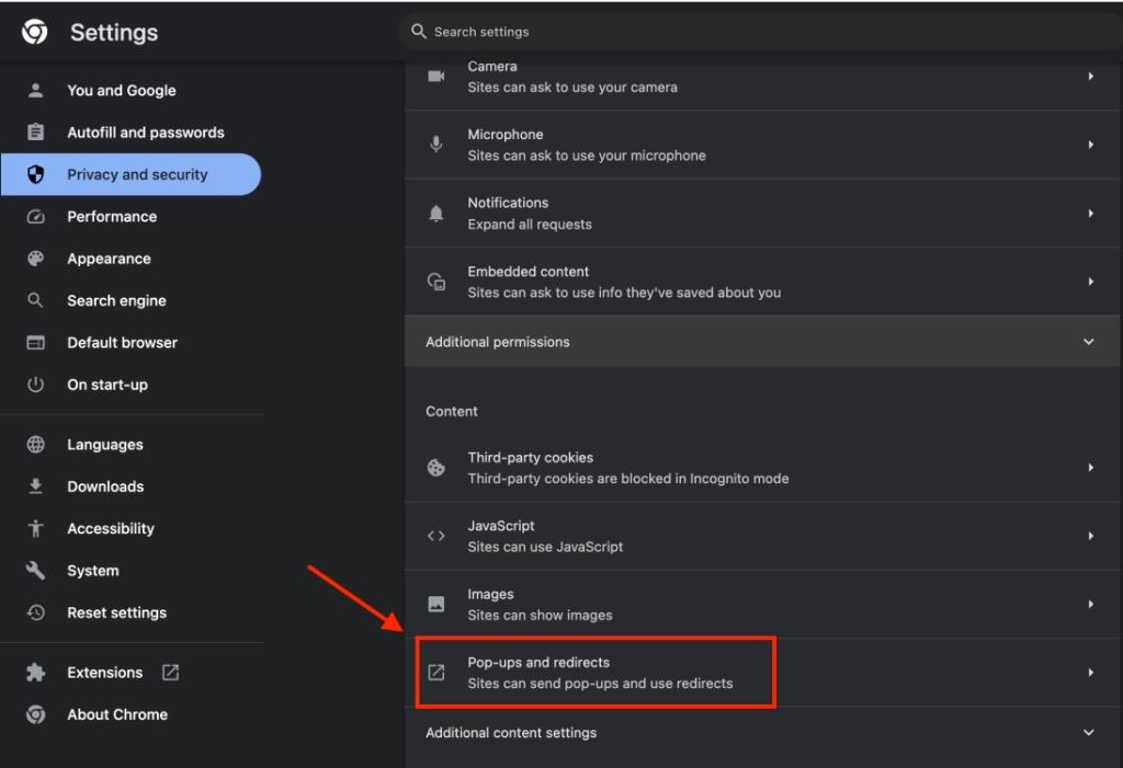 Pop-ups and redirects in Chrome