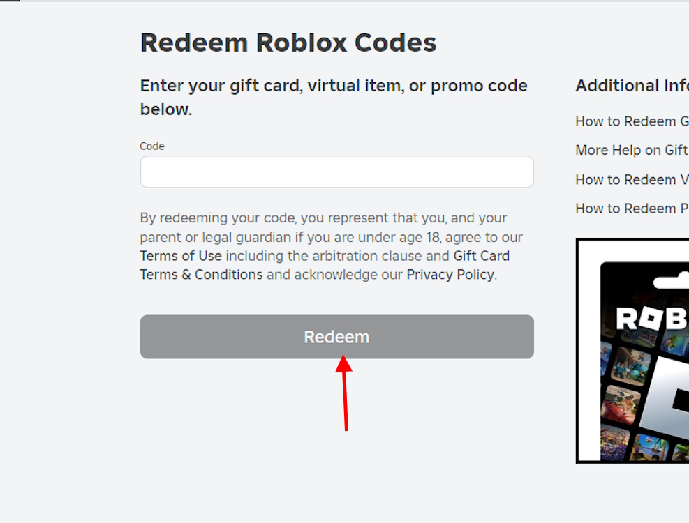 Redeem Roblox Gift Card option