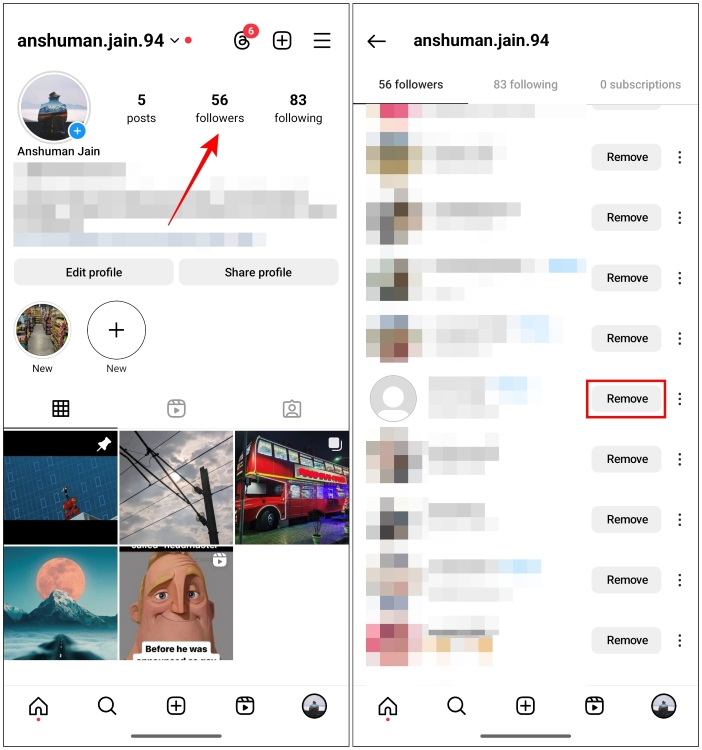Remove unknown or suspicious followers from your Instagram