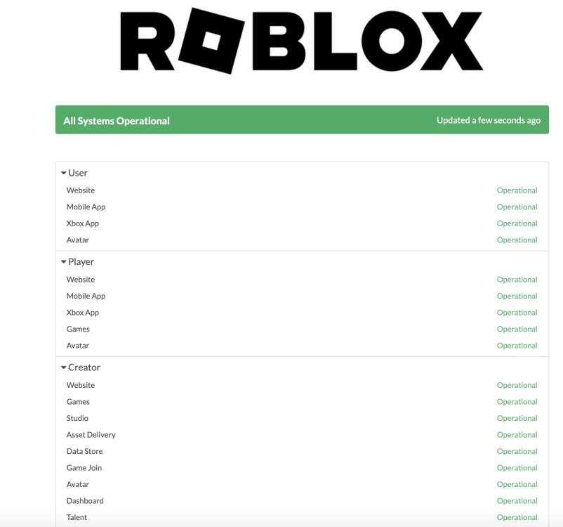 Roblox Server Status page