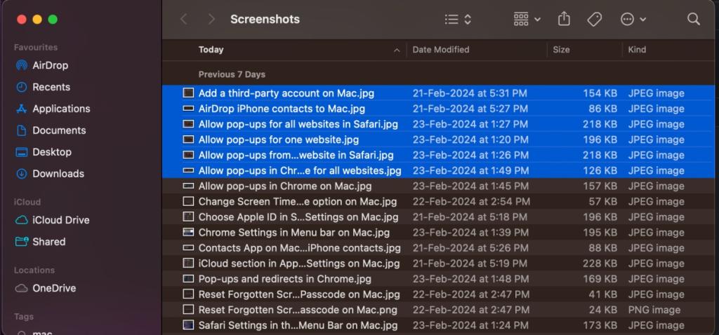 Select Adjacent Files on Mac