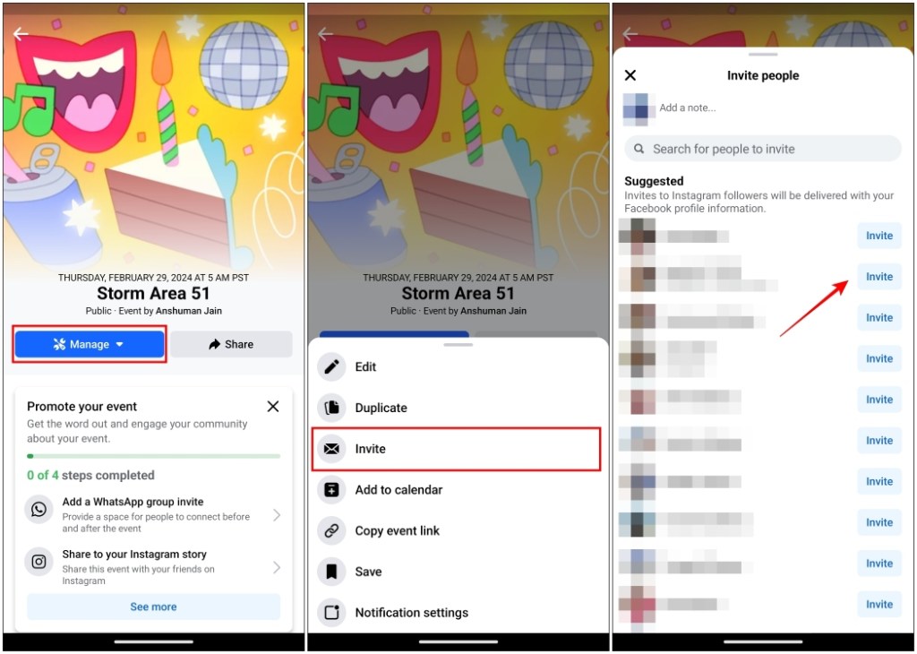 Send invites for the event you have created to your Facebook friends