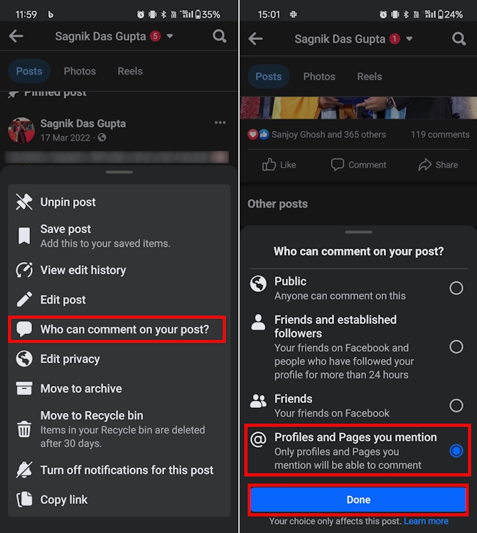 Changing the post comments settings
