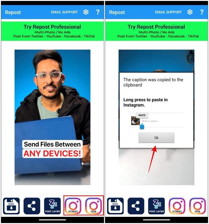 Now choose how you want to share the post on your Instagram feed with captions