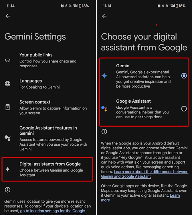 Shifting between default Google assistants
