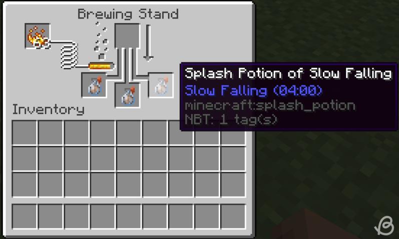 Splash potions of slow falling in the brewing stand in Minecraft
